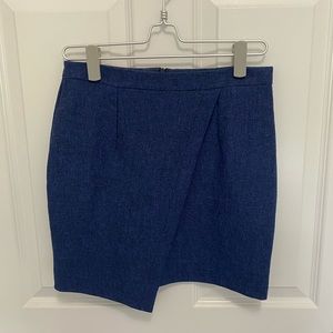 Blue asymmetric mini skirt.